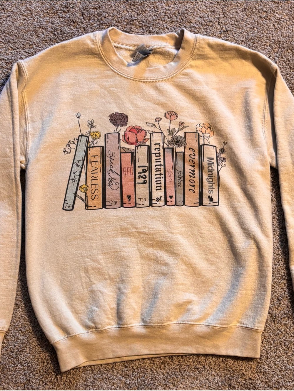 Taylor Swift Inspired Cream Graphic Sweatshirt - Book Spine Design - small